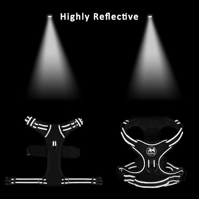 PoyPet No Pull Dog Harness, Reflective Comfortable Vest Harness with Front & Back 2 Leash Attachments and Easy Control Handle Adjustable Soft Padded Pet Vest for Small to Large Dogs (Pink,L)