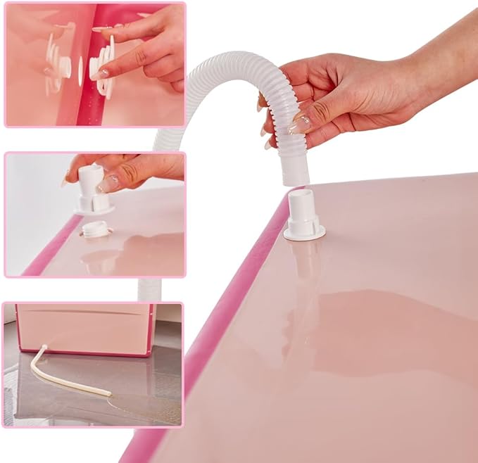 Portable Dog Bathtub for Large Dogs - 48.4Gal Foldable Pet Wash Station with Drain Plug, Insulated & Non-Slip Design for Indoor/Outdoor Bathing, Grooming, Camping(Pink)