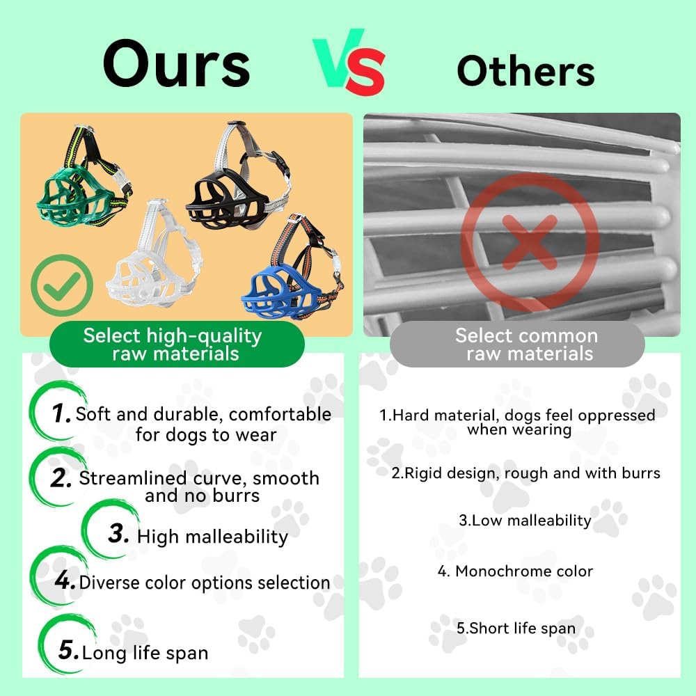 Dog Muzzle, Basket Muzzle for Small Medium Large Dogs, Anti-Biting and Chewing, Lightweight & Sturdy Cage Design, Allows Panting & Drinking, Ideal for Grooming & Training(Green Size M)