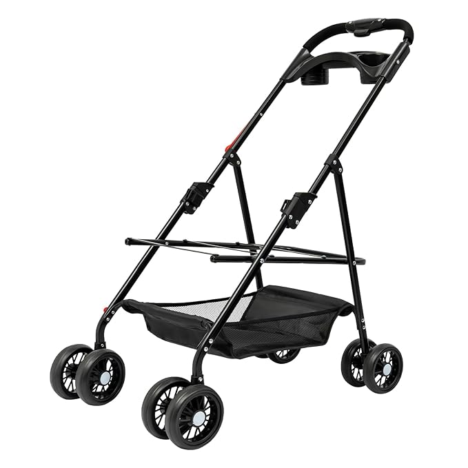 Pet Stroller, 4 Wheels Dog Cat Carrying Cart, Foldable Puppy Carrier with Storage Bag and Detachable Grid Structure for Small/Medium Dogs Cats Up to 44Lbs (Black)