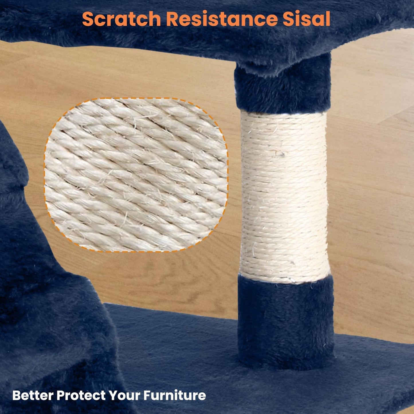 54.7 inches Cat Tower - Multi-Level Cat Condo with Scratching Posts, Hanging Toys, Navy Blue