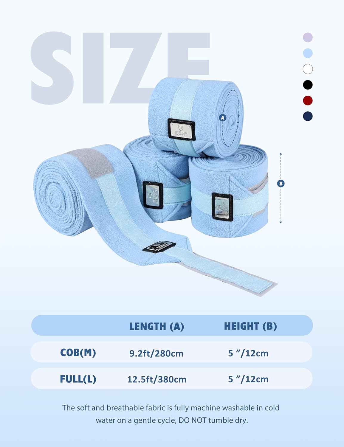 Harrison Howard Horse Polo Wraps Upgrade with Bling Leg Wraps for Horses 4-Pack Fleece Leg Wraps Stable Supplies Ice Blue M