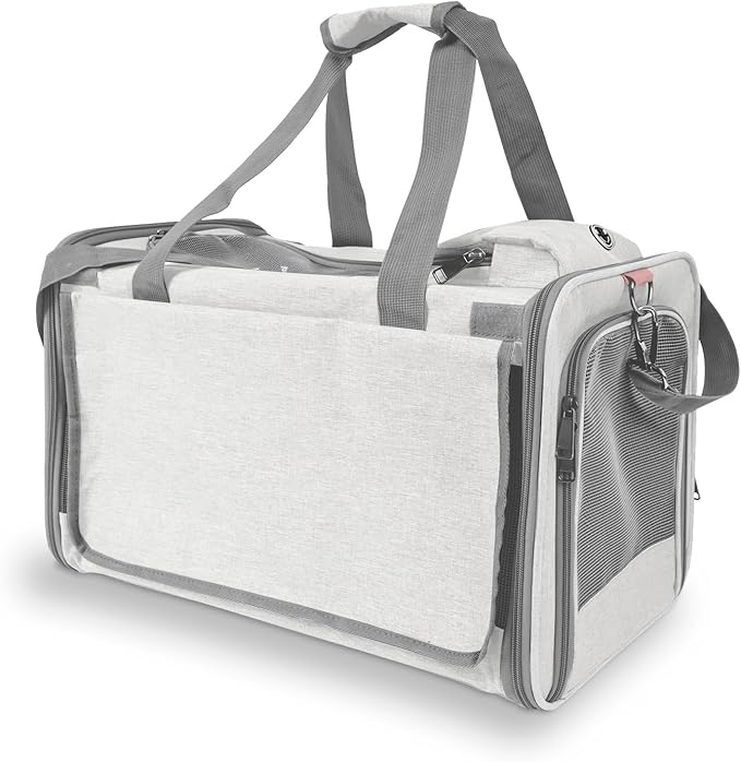 Pet Carrier for Large Cat Soft-Sided Animal Traveling Bag for Medium Cat up to 20lbs / Washable Small Dog Puppy 10 lbs Crate Case with Privacy Curtains for Home Outdoor Travel Beige White