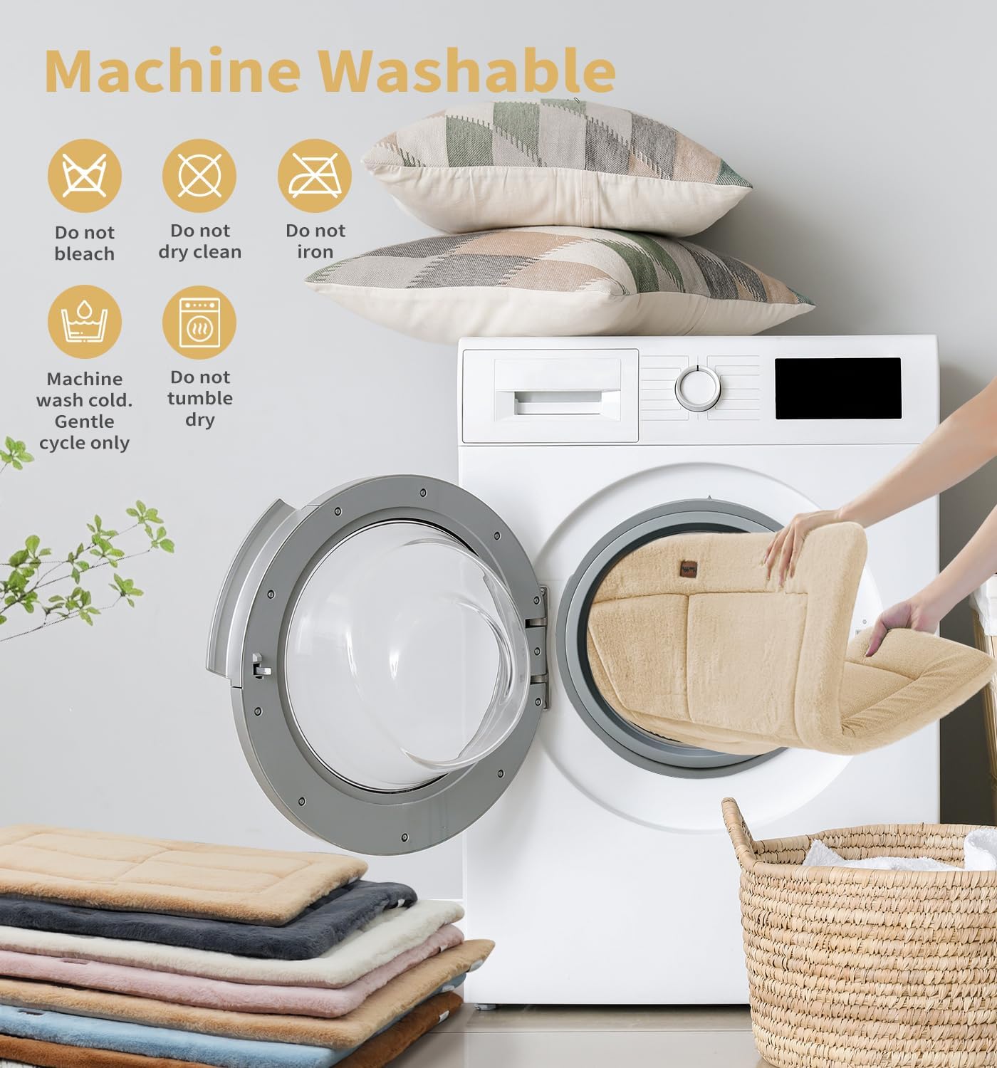 Made4Pets Dog Crate Pad Bed for Extra Large Dogs, Washable & Reversible, Anti-Slip Kennel Mat for Cozy Sleeping, Soft Fluffy Dog Bed for Indoor & Outdoor Use, 48"x30", Beige