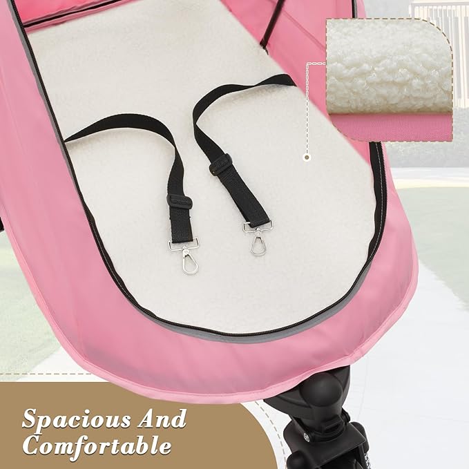 Athena Collection 3 Wheels Pet Stroller Fabric Dog Cart Dog Stroller for Large Dogs 55 Lbs Pet Stroller with Mesh Windows, Zipper Back Pocket, Safety Tether, Angle Adjustable Handlebar, Pink