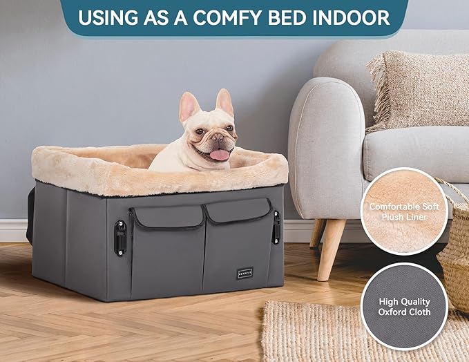 Petsfit Dog Car Seat for Medium Dogs or 2 Small Dogs, Upgraded Dog Booster Car Seat for Front and Back Seats with 2 Safety Leashes (Medium, Deep Grey)