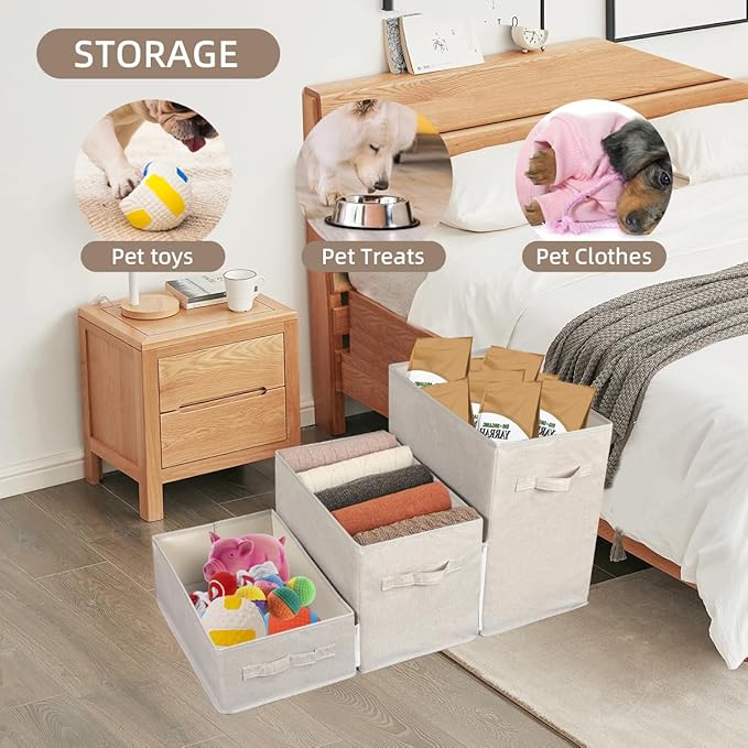 Pet Stairs with Storage, Pet Step for Small Dogs and Cats, 3-Step Folding Pet Steps with Zip, Cat Stairs Dog Steps for Bed, Couch and Car Ramp (Beige, 3 Steps no Condo)