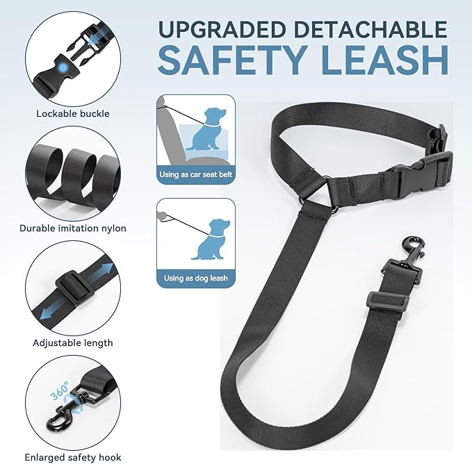 PETSFIT Pet Car Seat for Small Dogs, Soft Foam Dog Booster Car Seat with Patented Safety Buckles, Storage Pockets and Detachable Clip-On Safety Leash, Dog Carseat for Small Dogs Under 30 LBS (Blue)