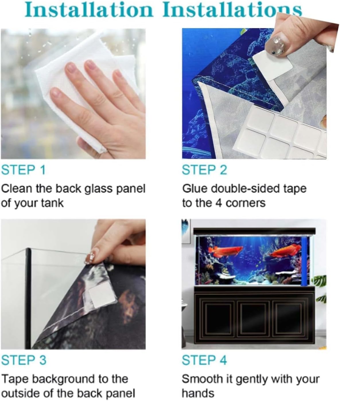 36X18IN Natural Undersea Aquarium Background, Undersea Beach Fish Tank Background, with 8 EVA Double-Sided Tape