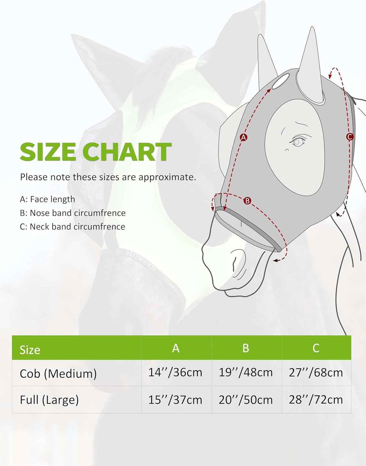 Harrison Howard Horse Fly Mask with Forelock Opening Stretch Breathable and Comfortable for Horses UV -Protection Fluorescent Yellow L