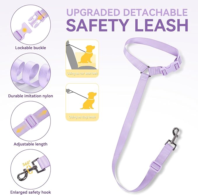 PETSFIT Dog Booster Car Seat, Soft Foam Cat Car Seat with Patented Safety Buckles, Storage Pockets and Detachable Clip-On Safety Leash, Dog Car Seats for Small Dogs Under 30 LBS (Purple)