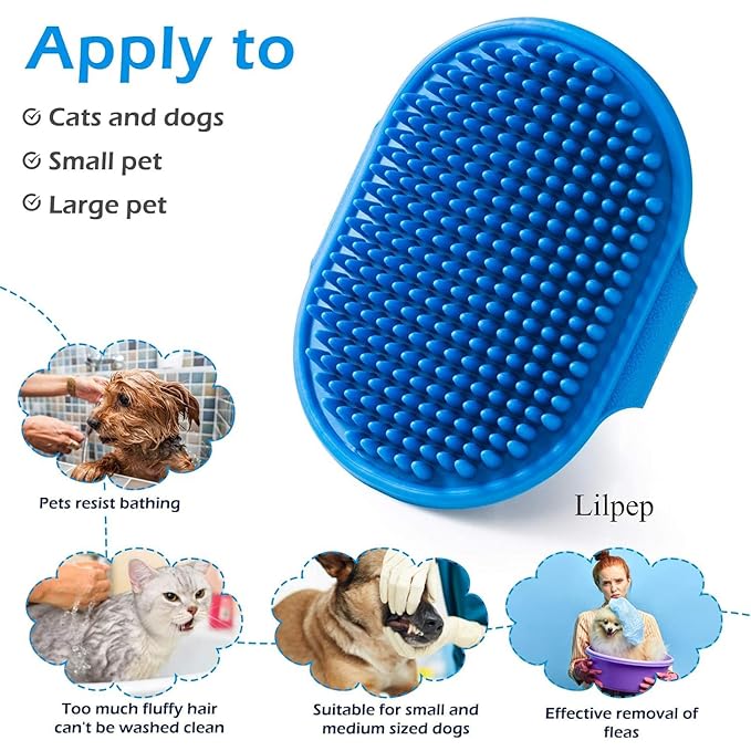 Dog Grooming Brush, Lilpep Pet Shampoo Bath Brush Soothing Massage Rubber Comb with Adjustable Ring Handle for Long Short Haired Dogs and Cats (Blue+Yellow, pack of 2)
