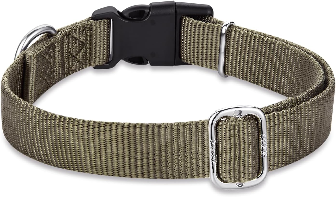 Hyhug Puppy Collar with Quick Release Buckle, Nylon Adjustable Durable Cute Dog Collar for Small Dogs, Male and Female(Small, Military Green)