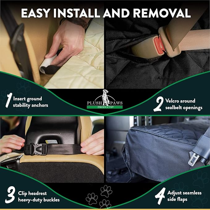 Plush Paws Products Premium Bucket Car Seat Protector | Diamond Stitching | Washable & Waterproof Front Seat Dog Cover Car, Truck, & SUV | Nonslip, Tear Resistant Pet Passenger Seat Cover | Black