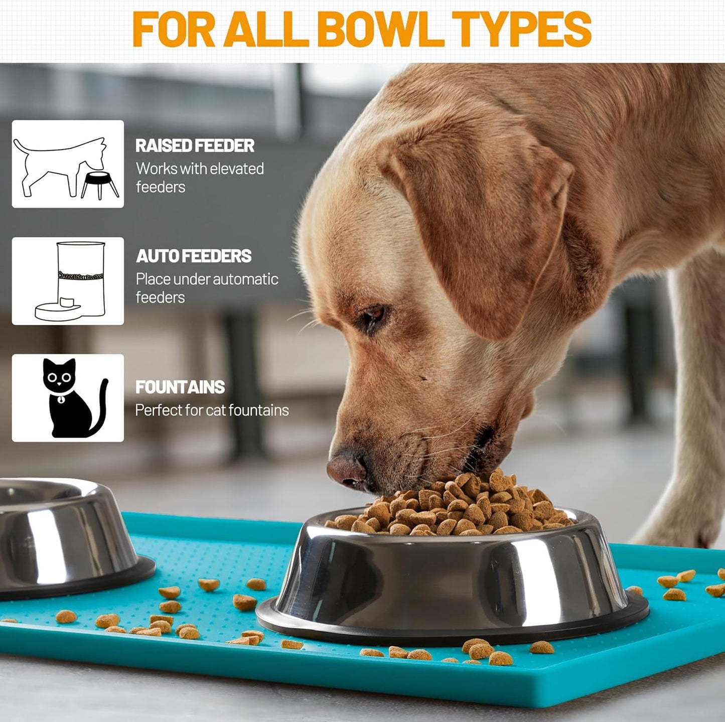 Hubulk Dog Feeding Mat,100% Waterproof Food Grade Silicone Pet Food and Water Bowl Placemat,Dishwasher, High Raised Edge to Prevent Spills,Nonslip Tray to Stop Messes on Floor(28"x18"x0.8", Green)