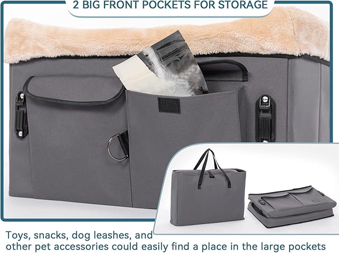 Petsfit Dog Car Seat for Medium Dogs or 2 Small Dogs, Upgraded Dog Booster Car Seat for Front and Back Seats with 2 Safety Leashes (Medium, Deep Grey)