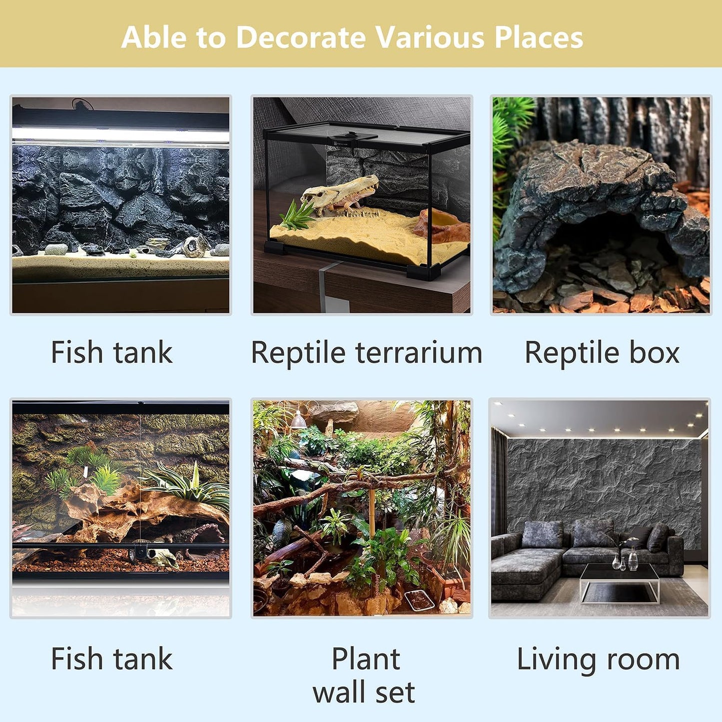 4pcs Rock Terrarium Background,3D Reptile Tank Background Board,Amphibian Stereo Backdrop Wall,Lizard Snake Gecko Spider Chameleon Turtle Fish pet silo Background Decorative Panel