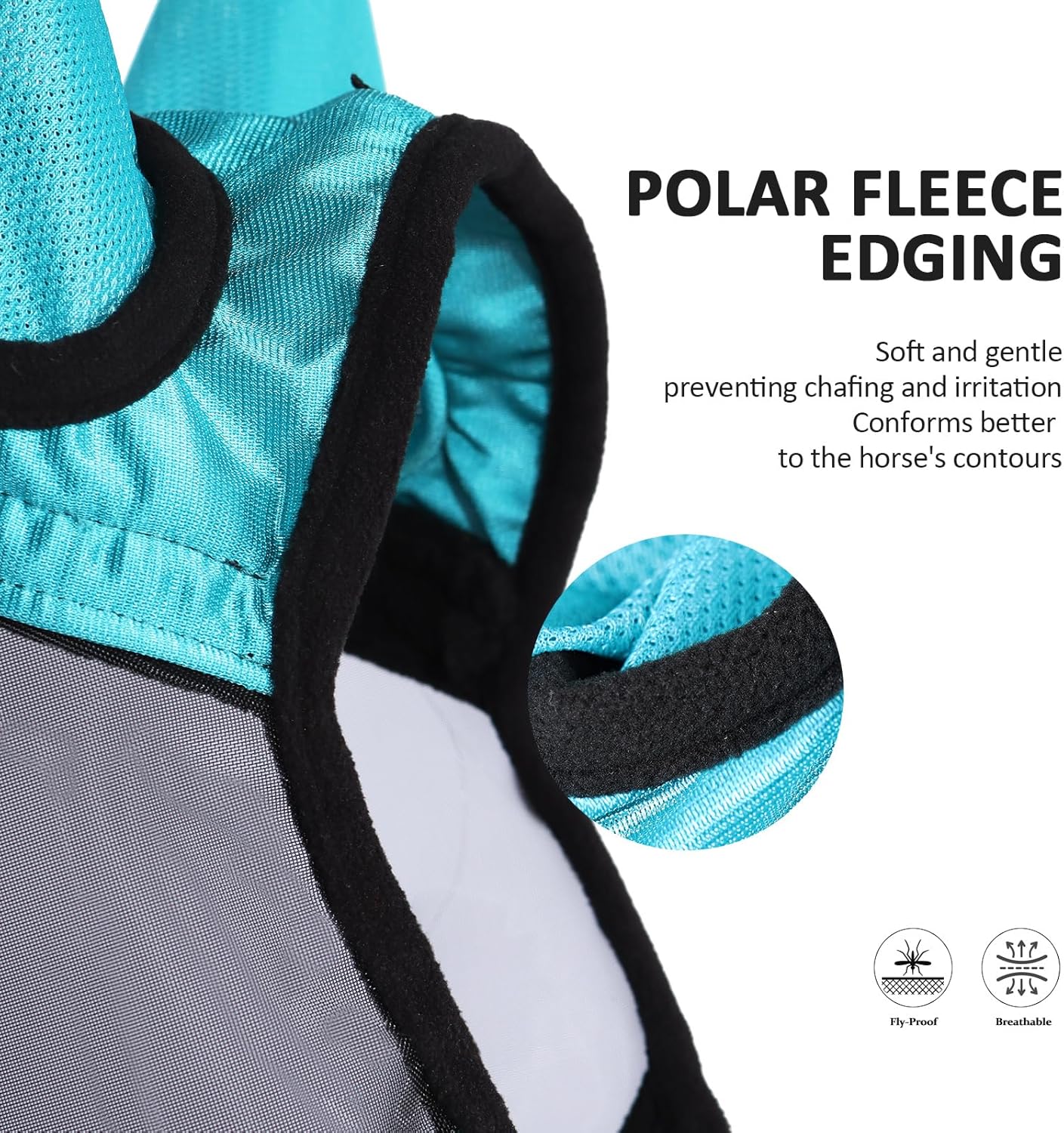 Harrison Howard Pro Luminous Horse Half Face Fly Mask Large Eye Space with Ears UV Protection for Horse Teal M