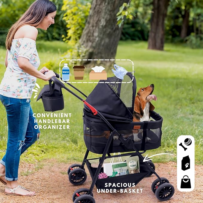 Pet Stroller for Small Dogs Cats with Wheels, Detachable Carrier, Max Load 33 lbs, Easy Folding, Compact Portable, Dog Carriage Cart Car Seat 3 in 1