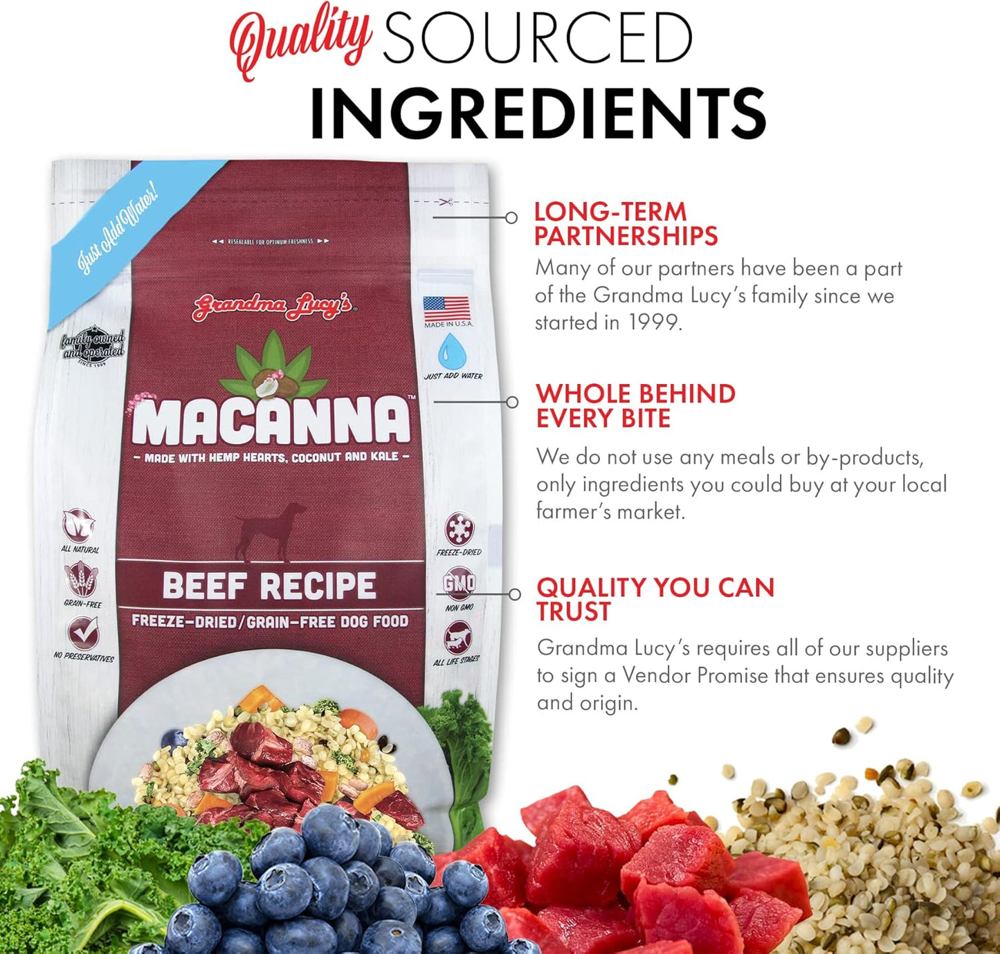 Grandma Lucy's Macanna Dog Food, Grain Free and Freeze-Dried - Beef Recipe, 3Lb Bag