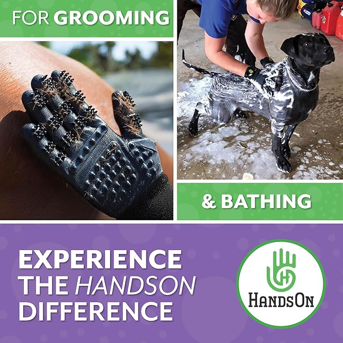 H HANDSON Pet Grooming Gloves - Patented #1 Ranked, Award Winning Shedding, Bathing, & Hair Remover Gloves - Gentle Brush for Cats, Dogs, and Horses (Red, Large)