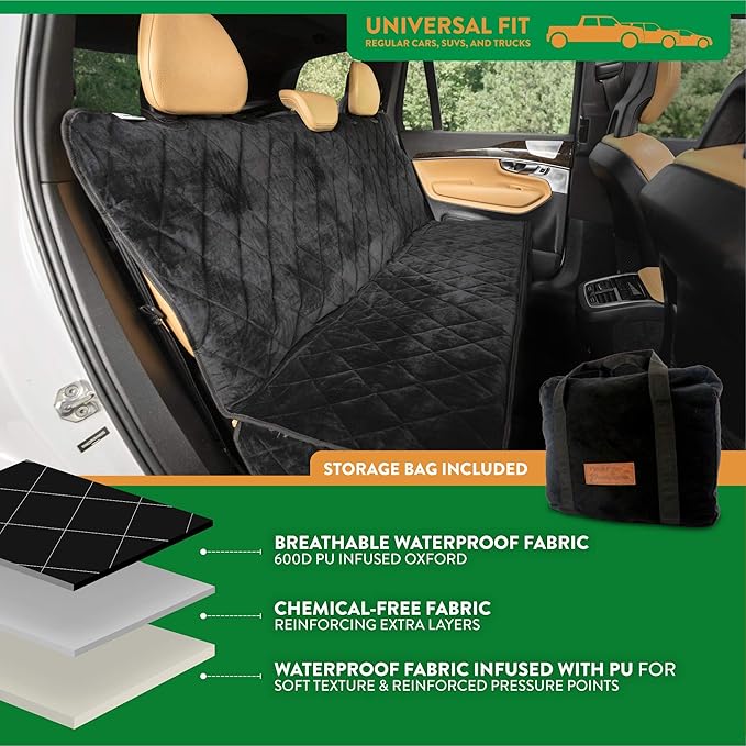 Plush Paws Products Velvet Rear Car Seat Protector w/o Hammock | Washable & Waterproof Back Seat Dog Cover for Car, Truck, & SUV | Nonslip, Tear Resistant Pet Seat Cover | X-Large Charcoal