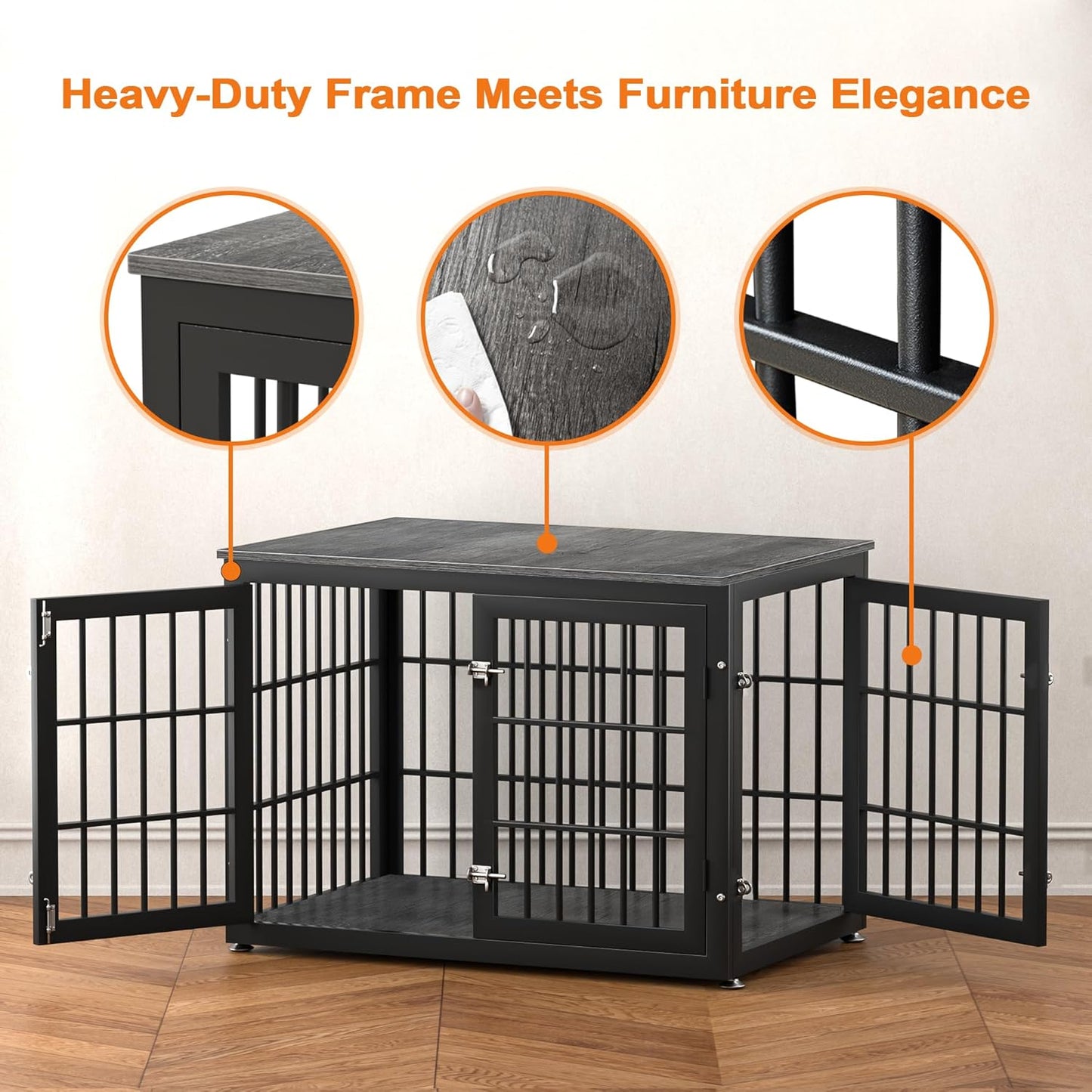 38 Inch Heavy Duty Dog Crate Furniture for Large and Medium Dogs, Decorative Pet House End Table, Wooden Cage Kennel Furniture Indoor, Gray