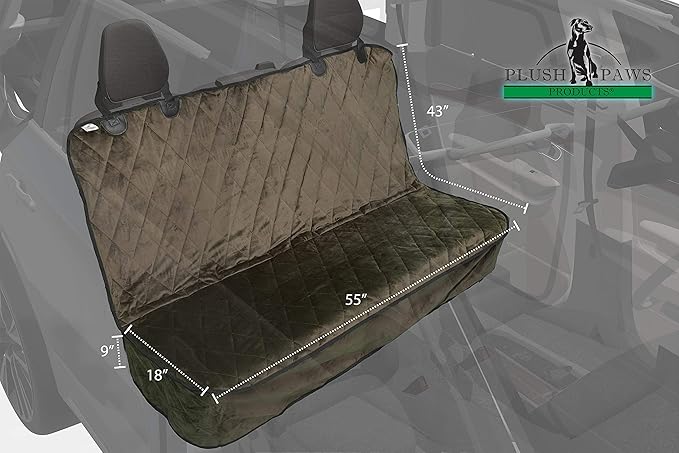 Plush Paws Products Velvet Rear Car Seat Protector w/o Hammock | Washable & Waterproof Back Seat Dog Cover for Car, Truck, & SUV | Nonslip, Tear Resistant Pet Seat Cover | Regular Chocolate