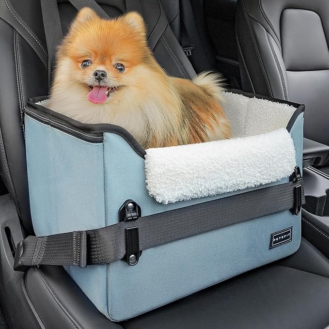 PETSFIT Dog Car Seats for Small Dogs, Patent Safe Buckles Dog Booster Car Seat, Pet Car Seat with Safety Belt, Suitable for Small Pets Up to 25lbs (Mint Green)
