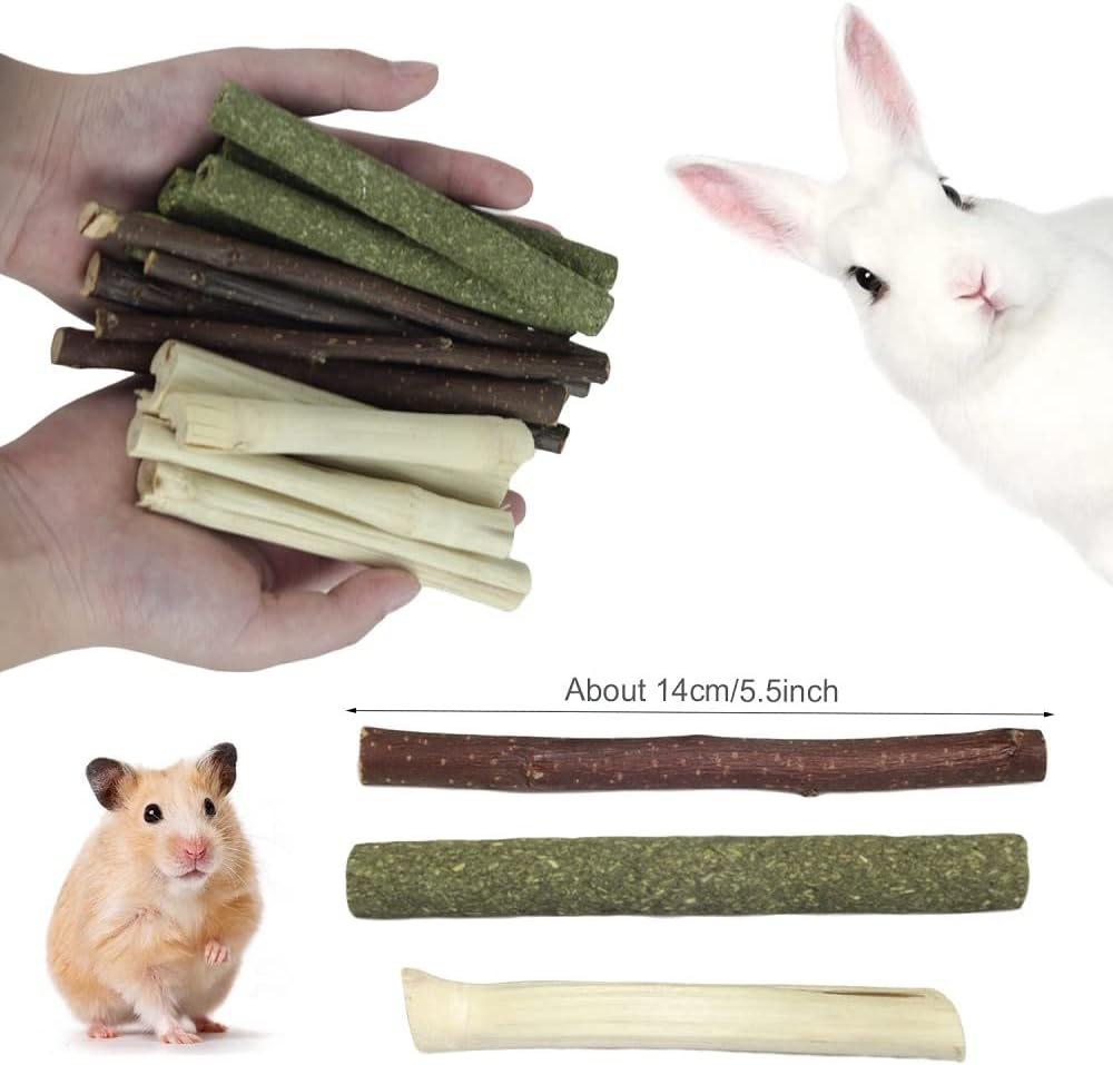 150g 3 Types of Combined Chew Toys Molar Sticks Sweet Bamboo Apple Branch Timothy Grass for Pets Chinchilla Squirrel Gerbil Hamster Squirrel Guinea Pigs