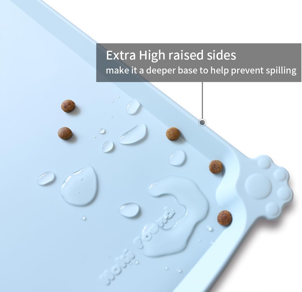Hoki Found Silicone Pet Food Mats - Non Slip Bowl Placemats for Dogs & Cats - Waterproof, Suitable for Carpet - Frost
