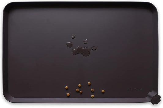 Hoki Found Large Silicone Pet Food Mat - Non Slip, Waterproof Dog Cat Bowl Mat - Dark Oak
