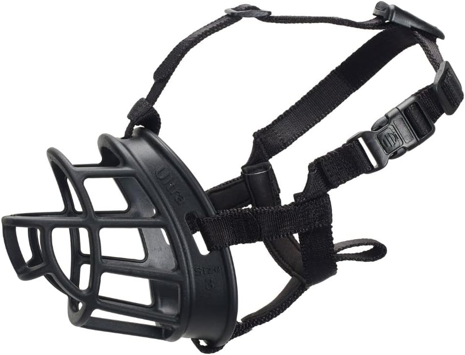 BASKERVILLE ULTRA MUZZLE - Patented Humane Design, Breathable, Dog can Pant and Drink, Adjustable, Padded, Dog Training Muzzle for Large Dogs, Prevents Biting, Wildlife Scavenging (Size 5, Black)