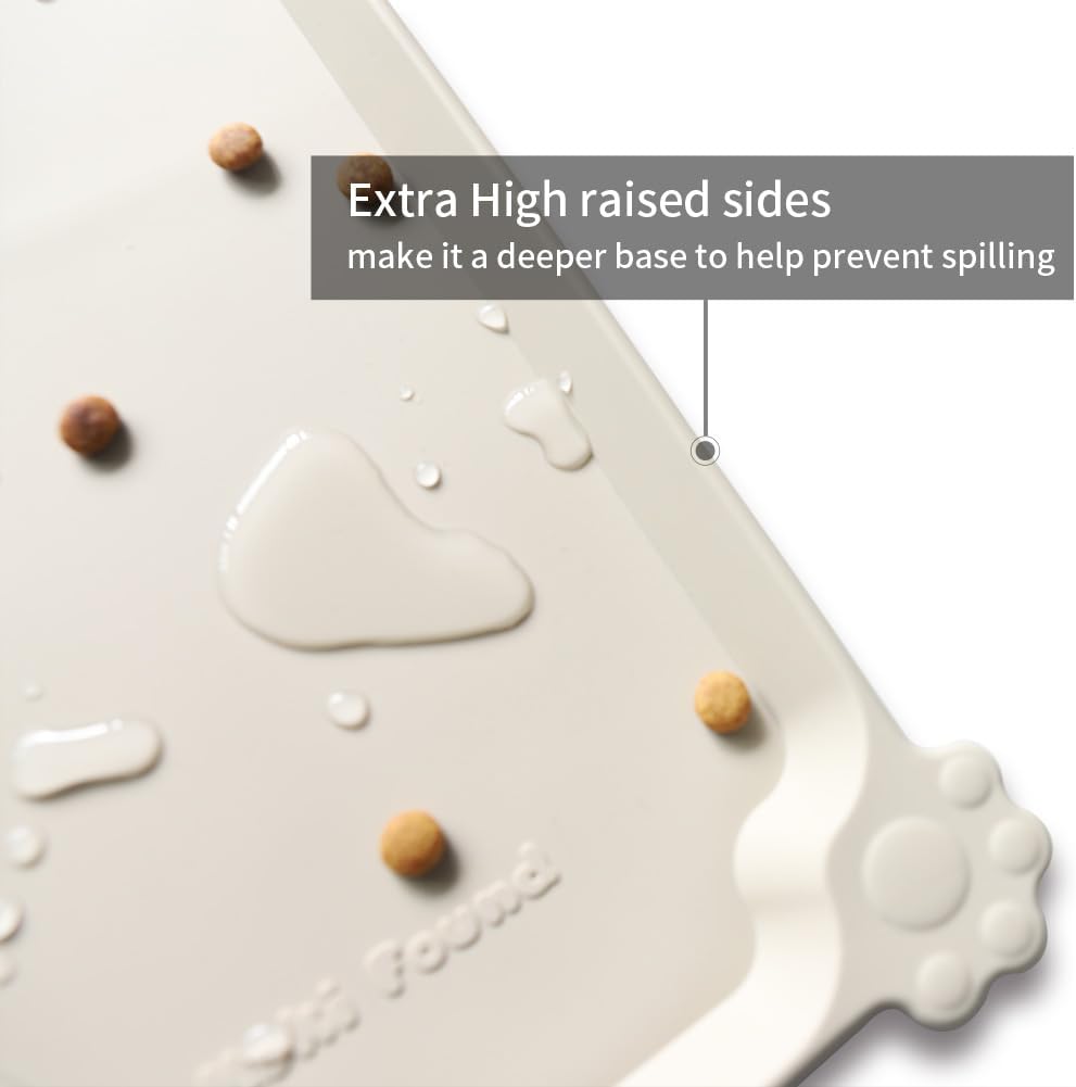 Hoki Found Large Silicone Non Slip Pet Feeding Mats - Waterproof Dog Cat Food Mats - Cream Brown