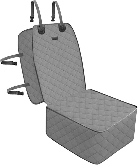 Dog Car Front Seat Cover with Side Flaps & Buckle Straps for Pet, 100% Waterproof 600D Oxford Single Seat Protector Heavy Duty Quilted Scratch Proof, Universal Size for SUV Truck, Grey