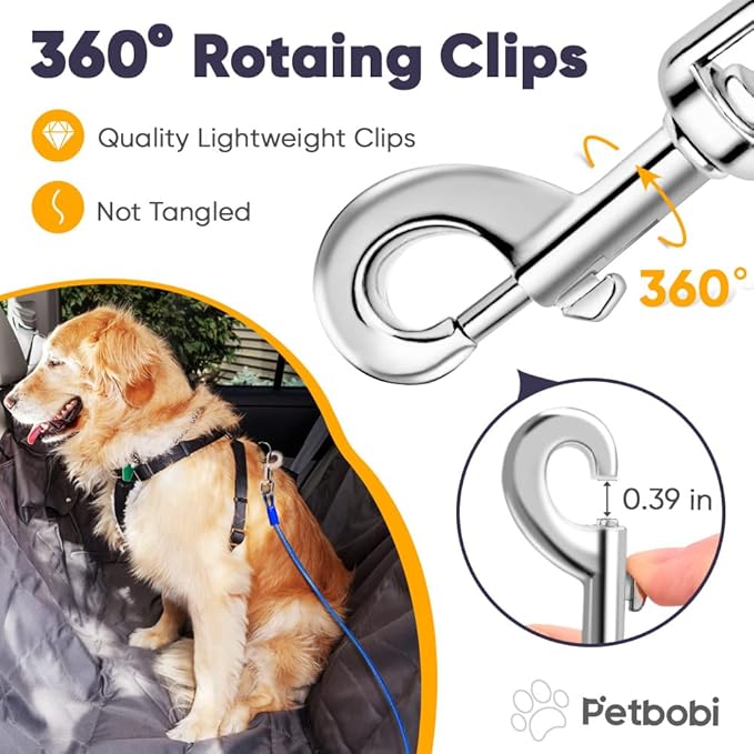 Petbobi Dog Seat Belt for Car - Chew Proof Durable Dog Seatbelt Tether for Small Medium Large Pets - Metal Vehicle Harness Restraint with Double Clips and Latch - Car Leash for Safety Travel