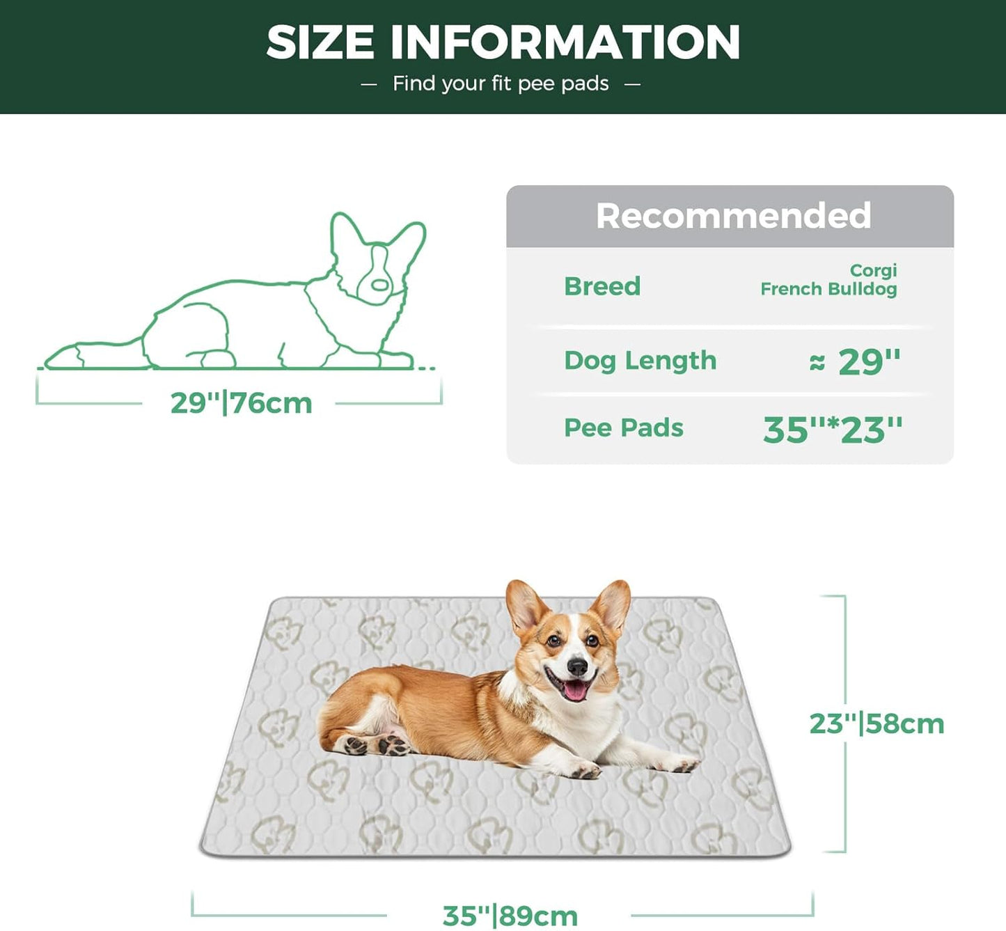 FXW Washable Pee Pads for Dogs, Puppy Pads with Super Absorbent, Specifically Designed for 36inch Cages, 35" × 23" Rectangle, Khaki, 2 Packs