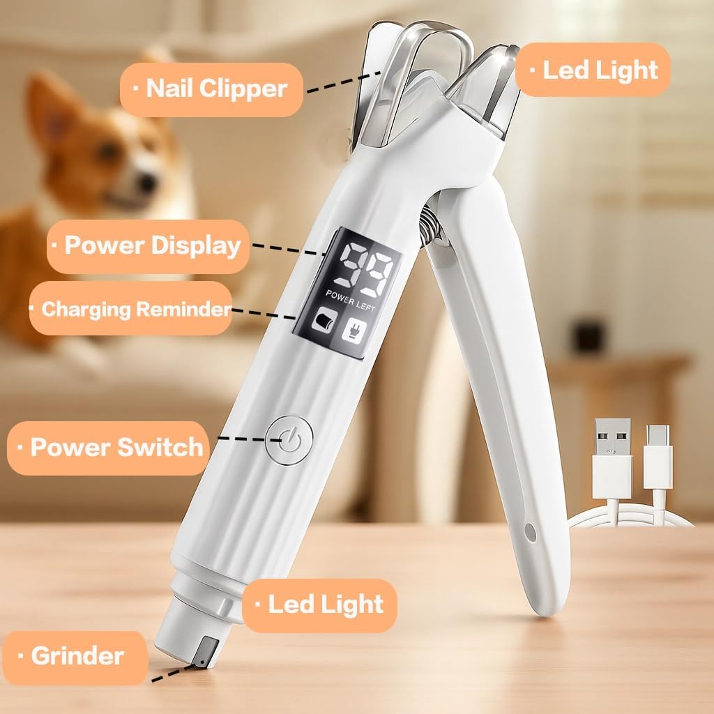 2-in-1 Dog Nail Clippers & Cat Nail Clippers Trimmers for Large Medium Small Dogs Cats Claw Trimmer Very Quiet and Low Vibration Electric Dog Nail Grinder with 2 LED Lights Pet Nail File Safe Painless