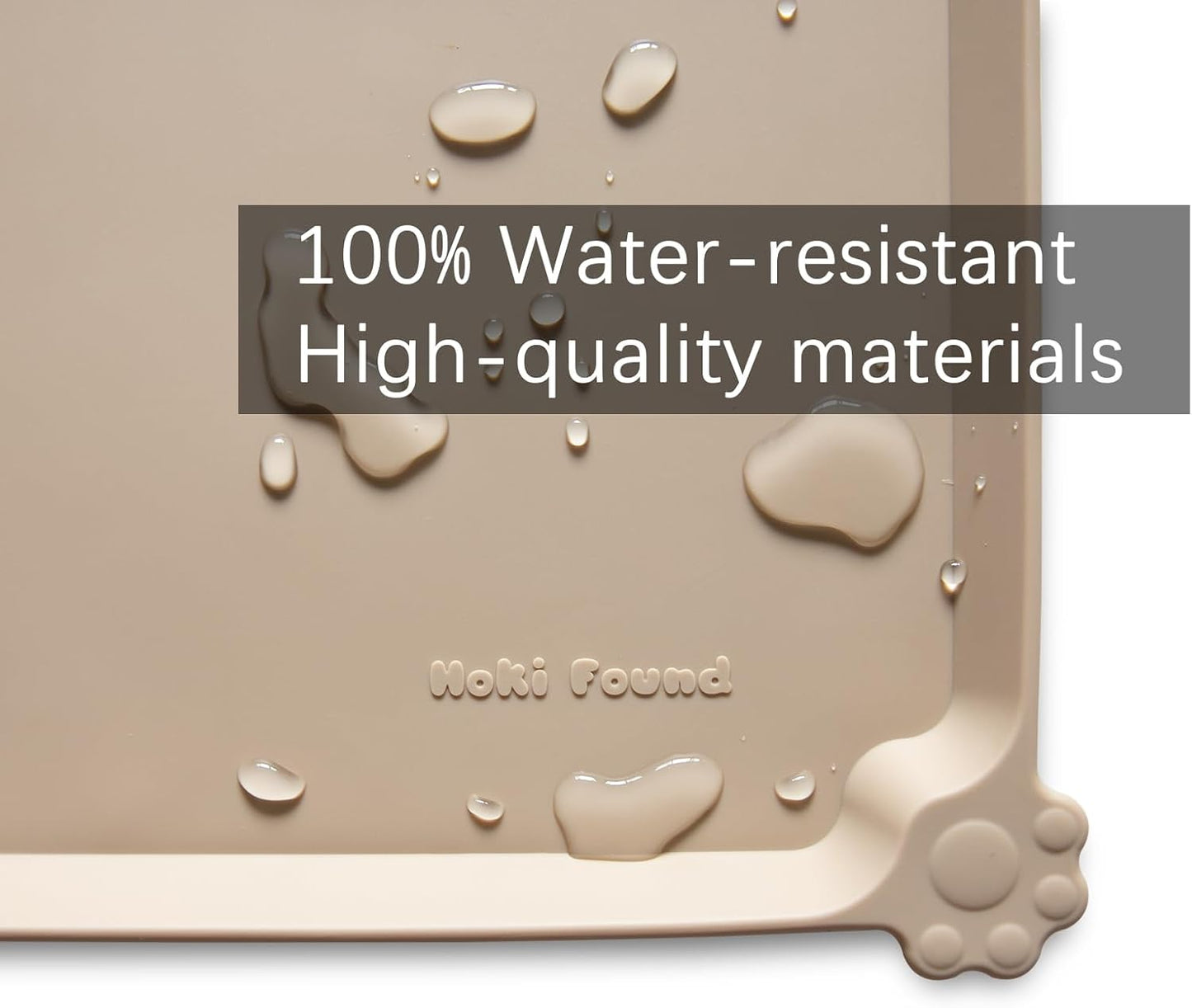 Hoki Found Large Silicone Pet Food Mats - Non Slip Dog & Cat Bowl Mats - Waterproof Tan