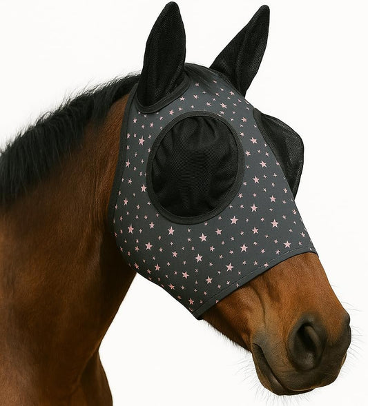 Horse Fly Mask - Arab Equine Fly Mask with Full Coverage for Eye & Ear - Stretchable, UV & Sun Protection Flymask for Horses, Ponies & Mini Horses - Horse Face Cover for Pasture & Trail - Stars