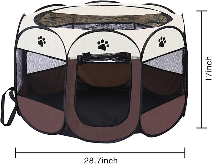 Cat Playpen for Indoor and Outdoor Cats Collapsible Enclosed, Portable Cat Tent, Cat, Puppy Crate Cage (Coffee, Standard, Octagon)