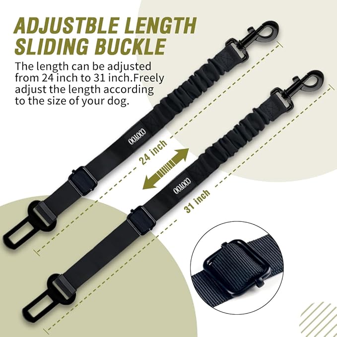 COOYOO Dog Seat Belt,3 Piece Set Retractable Dog Car Adjustable Seatbelts for Vehicle Nylon Pet Safety Heavy Duty & Elastic & Durable Car Harness for Dogs