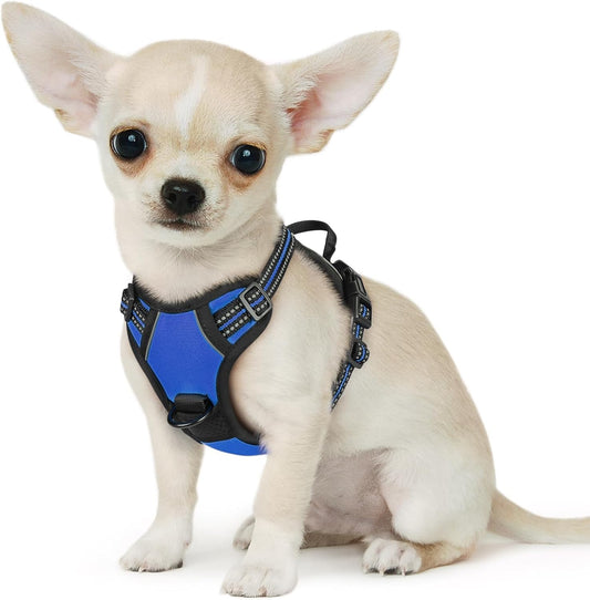 Eagloo Small Dog Harness No Pull, Service Vest with Reflective Strips and Control Handle, Adjustable and Comfortable for Easy Walking, No Choke Pet Harness with 2 Metal Rings, Blue, XS