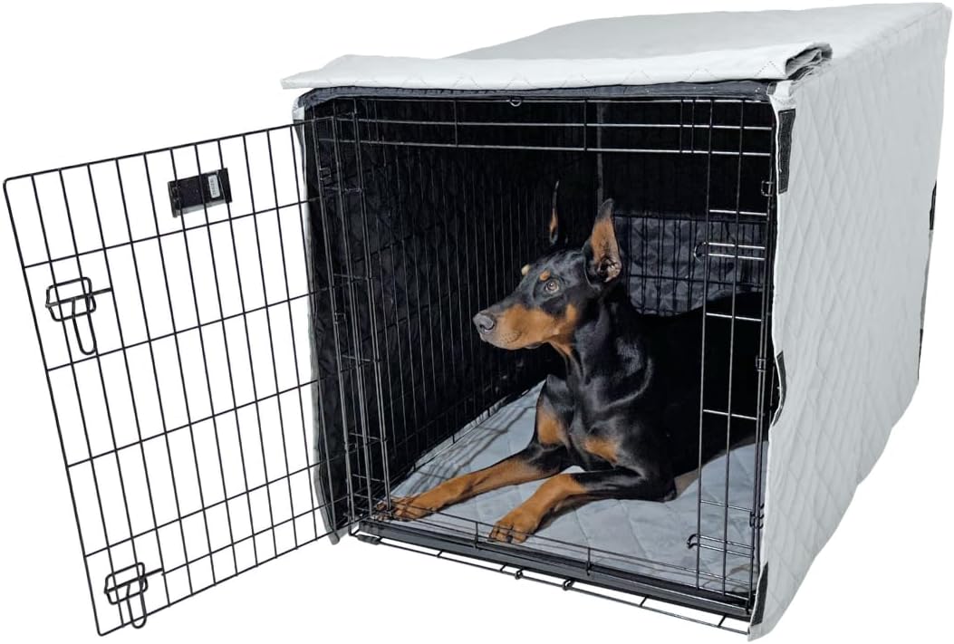4Knines Quilted Dog Crate Cover – Heavy-Duty, Water-Resistant Fabric for Indoor/Outdoor Use – Durable Travel Cage Cover for Training, Weather Protection – Fits 48-Inch Crates – Grey