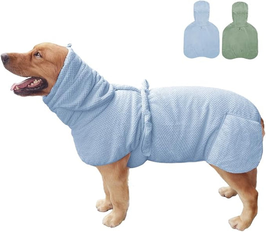 KOOGALSmall to Medium Size Dog Bathrobe, Quick Drying Super Absorbent Used for After Bathing, Warm Dog Towels, Adjustable Hoodies and Belts for Pet Dogs Bath Clothes Products(Blue Jacquard, XL)
