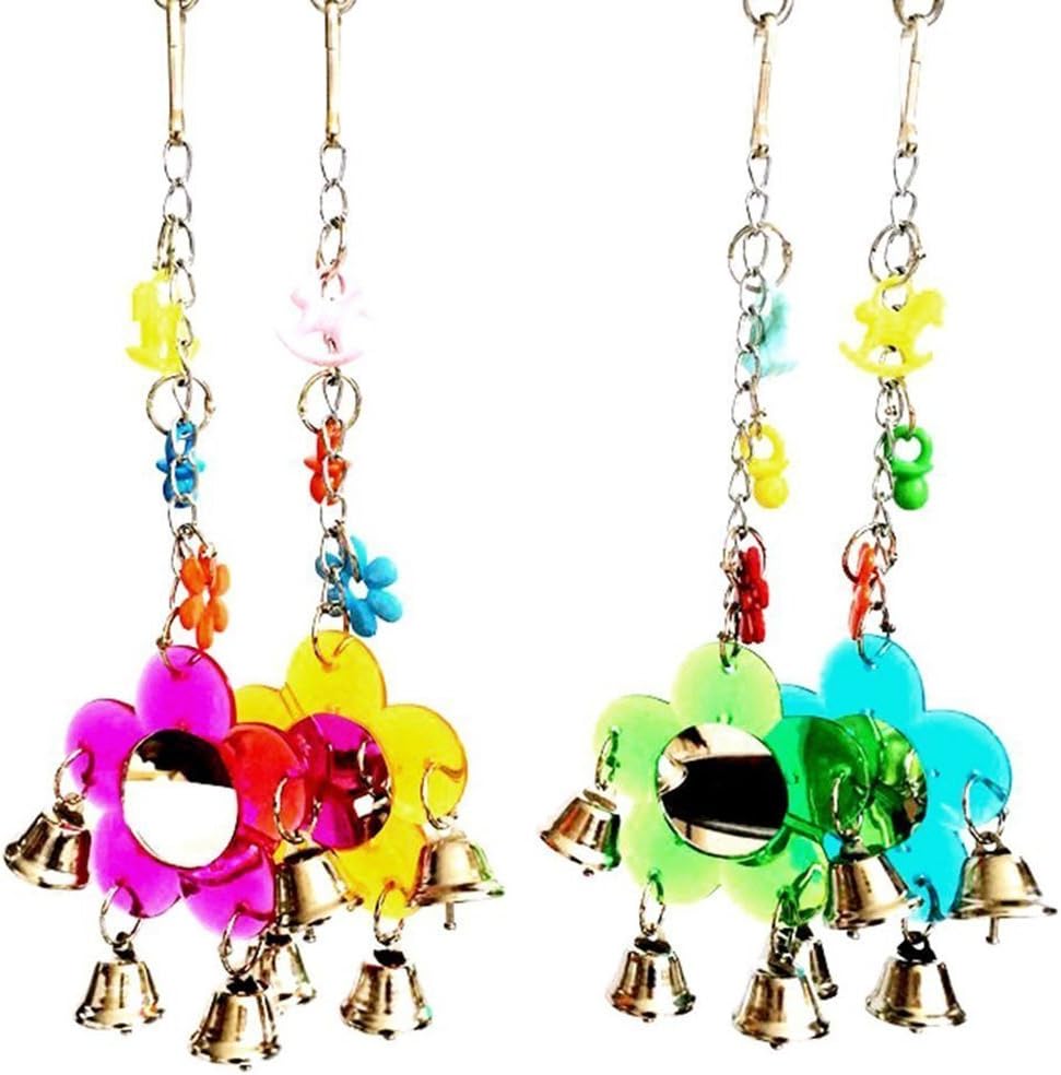 Hypeety Pet Bird Mirror with Bell Interactive Parrot Toy for Parrot Macaw African Greys Budgies Cockatoo Parakeet Cockatiels Conure Lovebird Cage Bells Mirror (B)