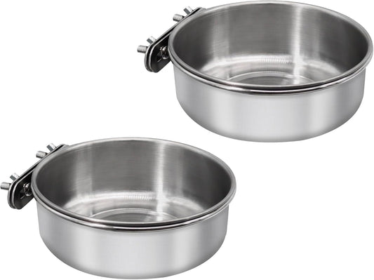 2 Pcs Medium Bird Feeding Dish Cups,Parrot Food Bowl Cage with Clamp Holder Stainless Steel,Birdcage Coop Water Feeder for Cockatiel Parakeet Macaw Finches Lovebirds Small Animals (2 Pack, M)