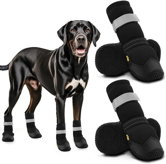 Hcpet Dog Shoes, Dog Boots & Paw Protectors for Winter Snowy Days, Rainy Weather, Outdoor Anti-Slip Sole Dog Booties for Hardwood Floor Black-Leg 2
