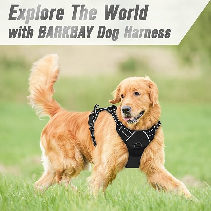 BARKBAY No Pull Dog Harness Front Clip Heavy Duty Reflective Easy Control Handle for Large Dog Walking(Black,S)