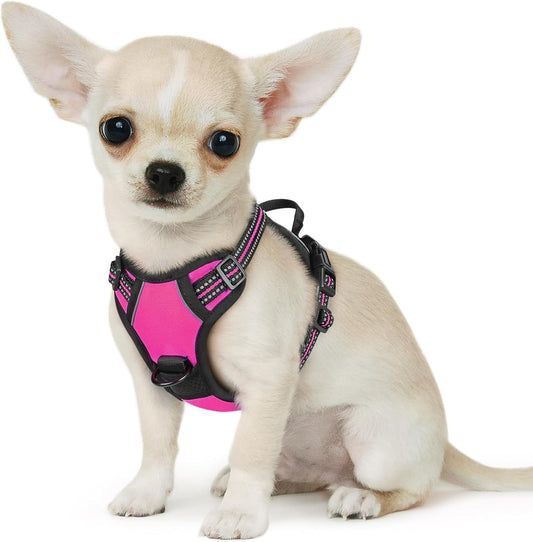 Eagloo Small Dog Harness No Pull, Service Vest with Reflective Strips and Control Handle, Adjustable and Comfortable for Easy Walking, No Choke Pet Harness with 2 Metal Rings, Rose Red, XS